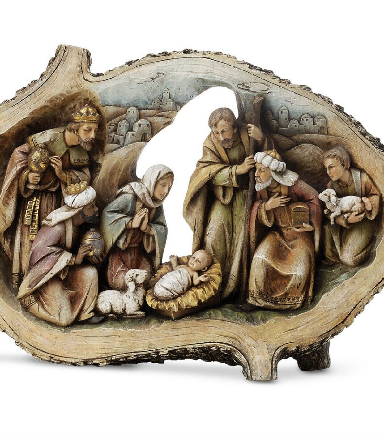 Napco Wood Cut Oval Nativity Scene Bethlehem Nativity Items