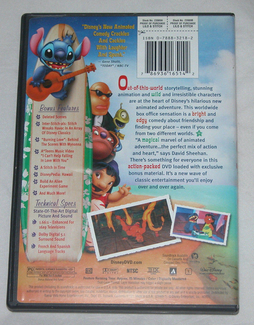Lilo & Stitch DVD 2002, Chris Sanders, Dean Deblois, Animation, Free ...