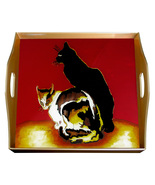 Coffee tray - Steinlen&#39;s Two Cats - Square Hand Painted Glass Tray with ... - $199.00