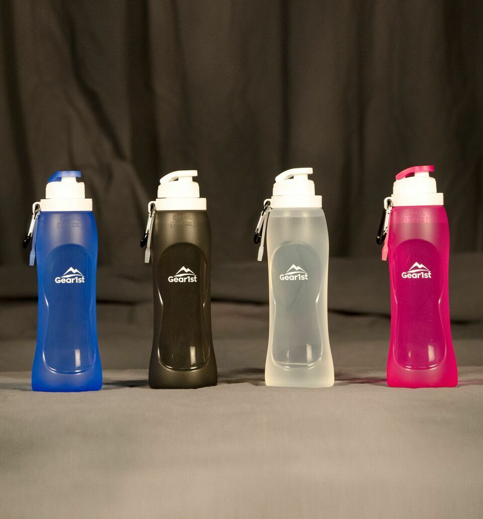 Collapsible Silicone Water Bottle 17oz BPA Free FDA Approved Hiking Sport Travel