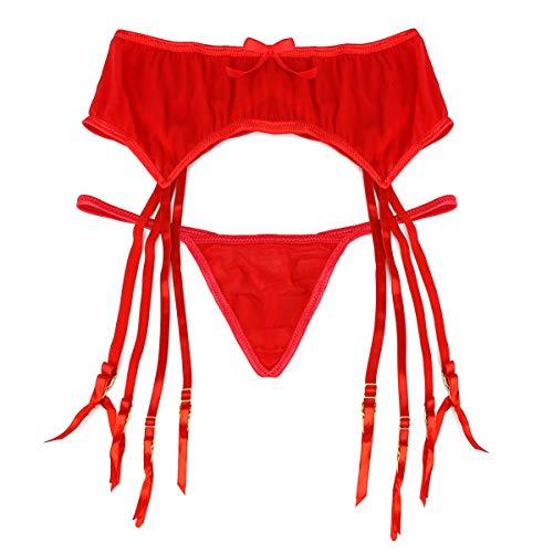 Slocyclub Women's Stretch Mesh Metal Clasp Garter Belt, Red, MUS 2-4 ...