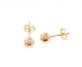 18K ROSE PINK GOLD EARRINGS WITH 6 MM BALLS BALL ROUND SPHERE, MADE IN ITALY image 1