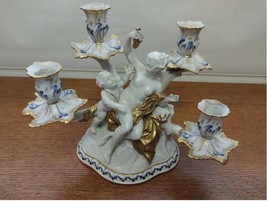 Ornate Vintage Dresden Hand Painted Candelabra Four Candle Holders 10&quot; - $153.66