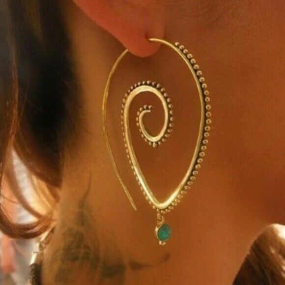 Boho Gold Spiral Crystal Drop Earrings