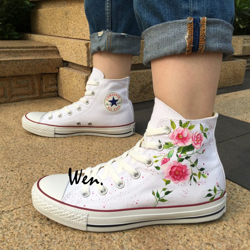White Converse All Star Flower Floral Original Design Hand Painted Shoes Wen