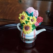 Flower Teapot Trinket Box, Vintage, Porcelain Hinged Trinket, Hidden Ring Holder image 3