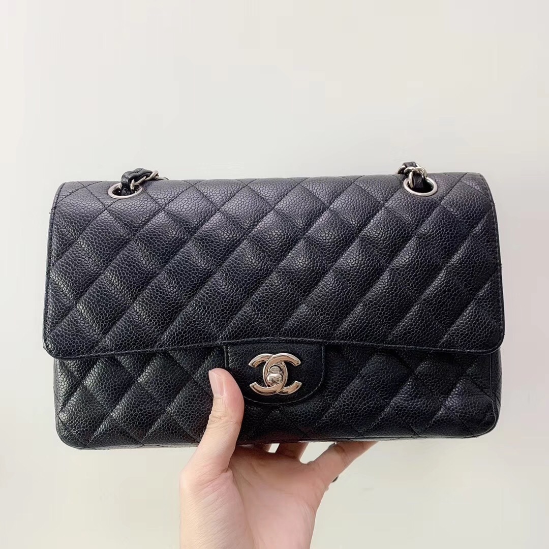 Brand New Auth Chanel Medium Black Caviar Classic Double Flap Bag Shw