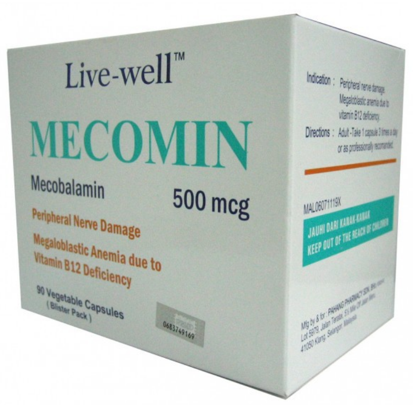Live-Well Mecomin 500mcg (Treat Diabetic Nerve Damage) 90 Capsules Express Ship