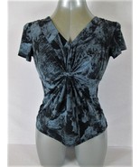 DAISY FUENTES WOMENS  PXS  S/S GRAY BLACK KNOTTED FRONT STRETCH TOP BLOU... - $24.77