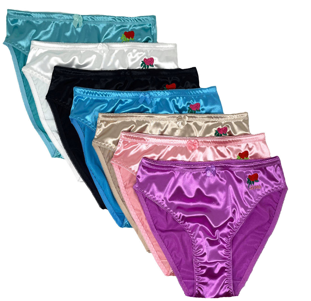 6 PRETTY SATIN BIKINIS Style PANTIES Womens Underwear Love Rose #3123 S M L XXL