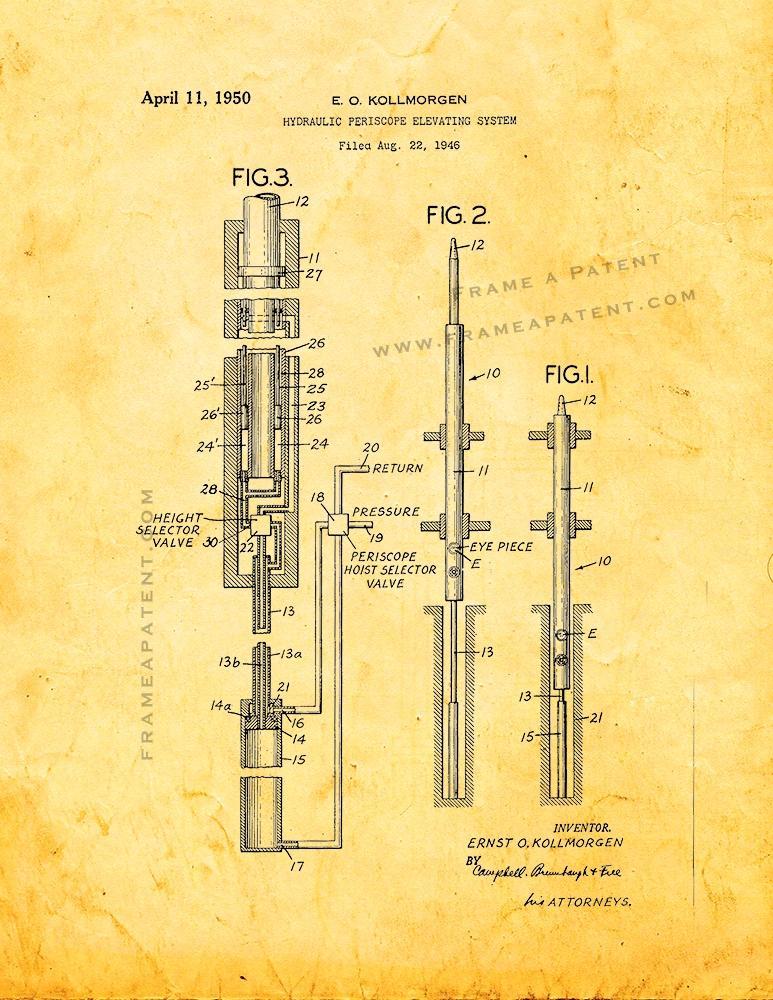 Hydraulic Periscope Elevating System Patent Print - Golden Look