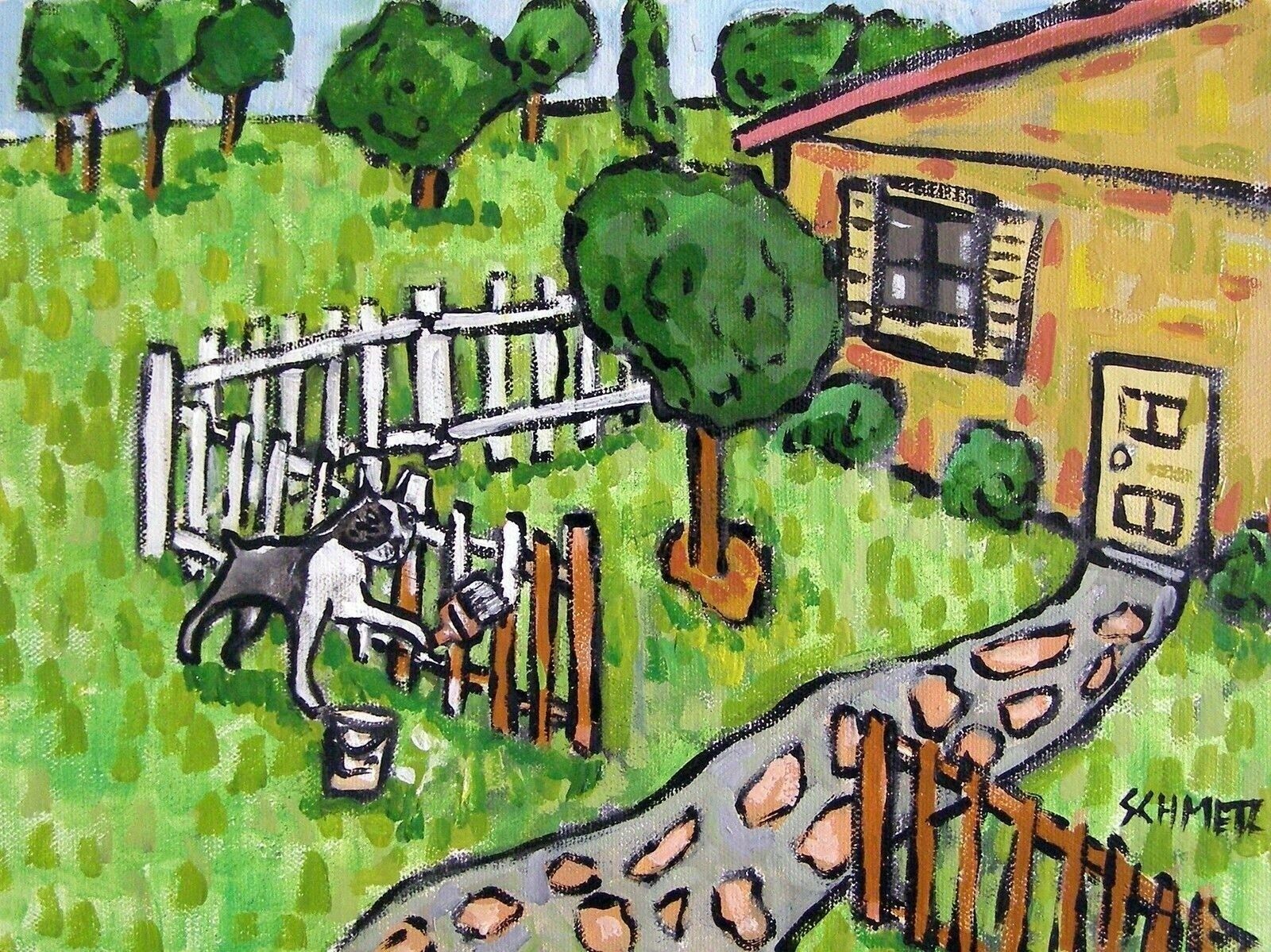 BOSTON TERRIER VIOLIN 4x6 glossy  art PRINT impressionism artist animals g