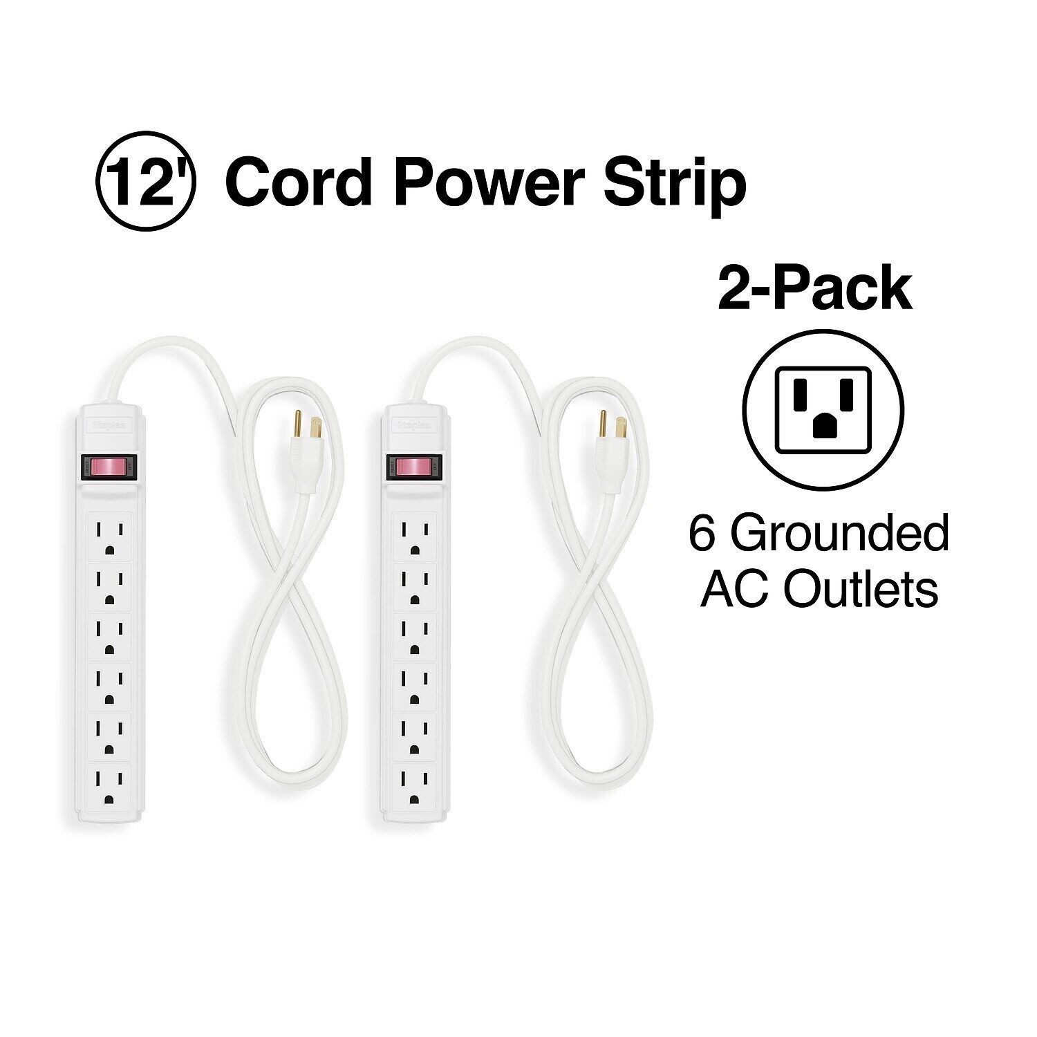 Staples 6-Outlet Power Strip 15' Cord White 2/Pack 24353926 - $54.99