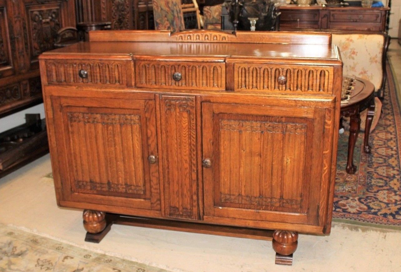 English Antique Oak Art Deco Sideboard Buffet Wine Bar Drink