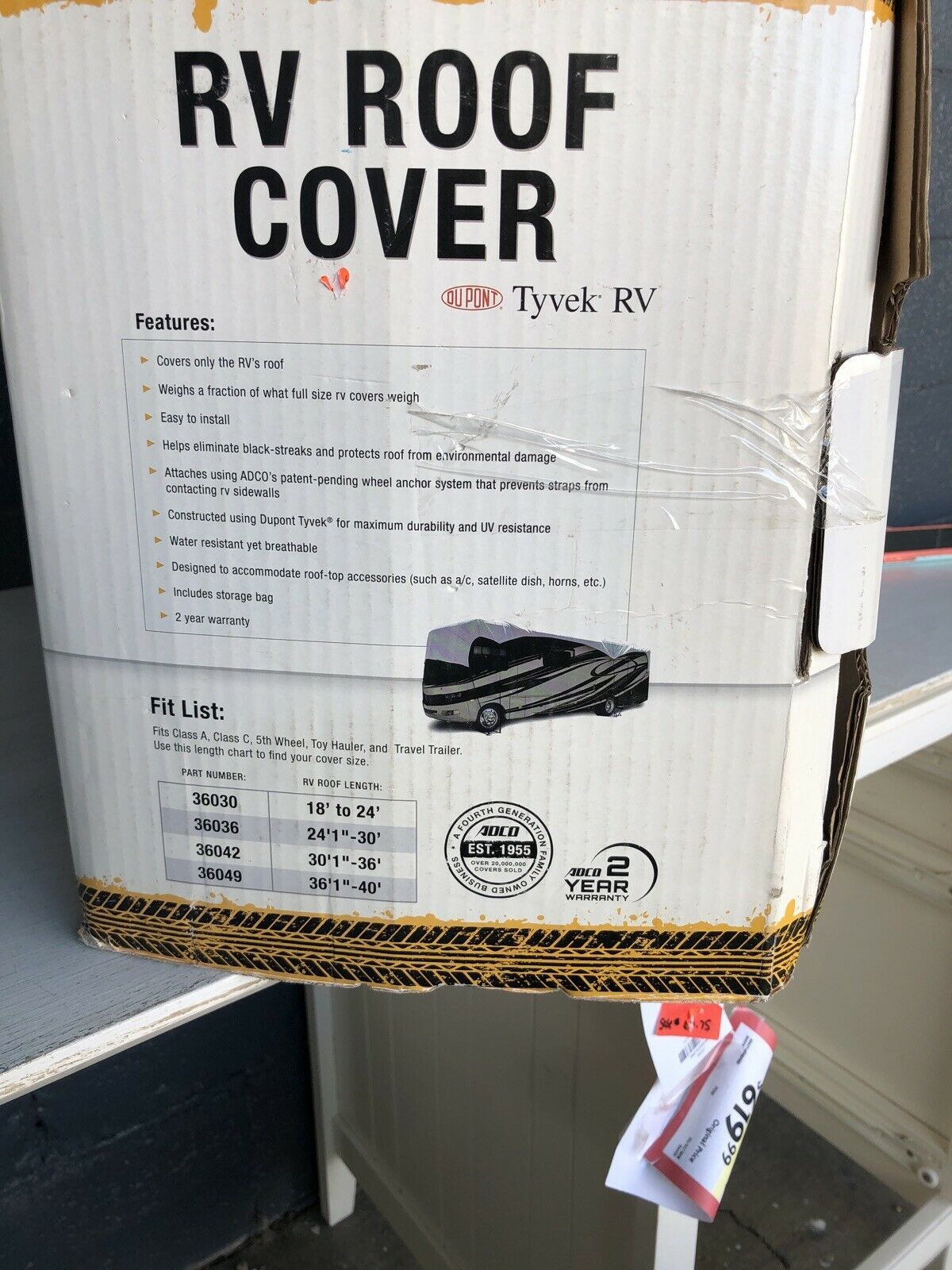 Adco 36049 AllClimate DuPont Tyvek RV Roof Cover for 36'1 to 40' Motorhomes Exterior