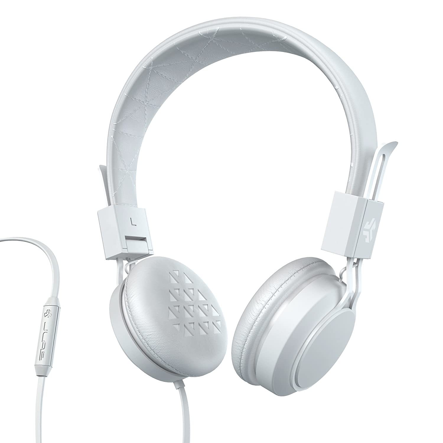 JLab Intro On-Ear Stereo Headphones w/Inline Microphone Flat wire (White) - Headsets