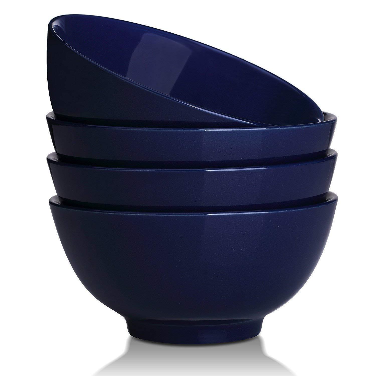 DOWAN 20 Ounce Ceramic Soup/Cereal Bowls - 4 Packs, Navy Blue ...