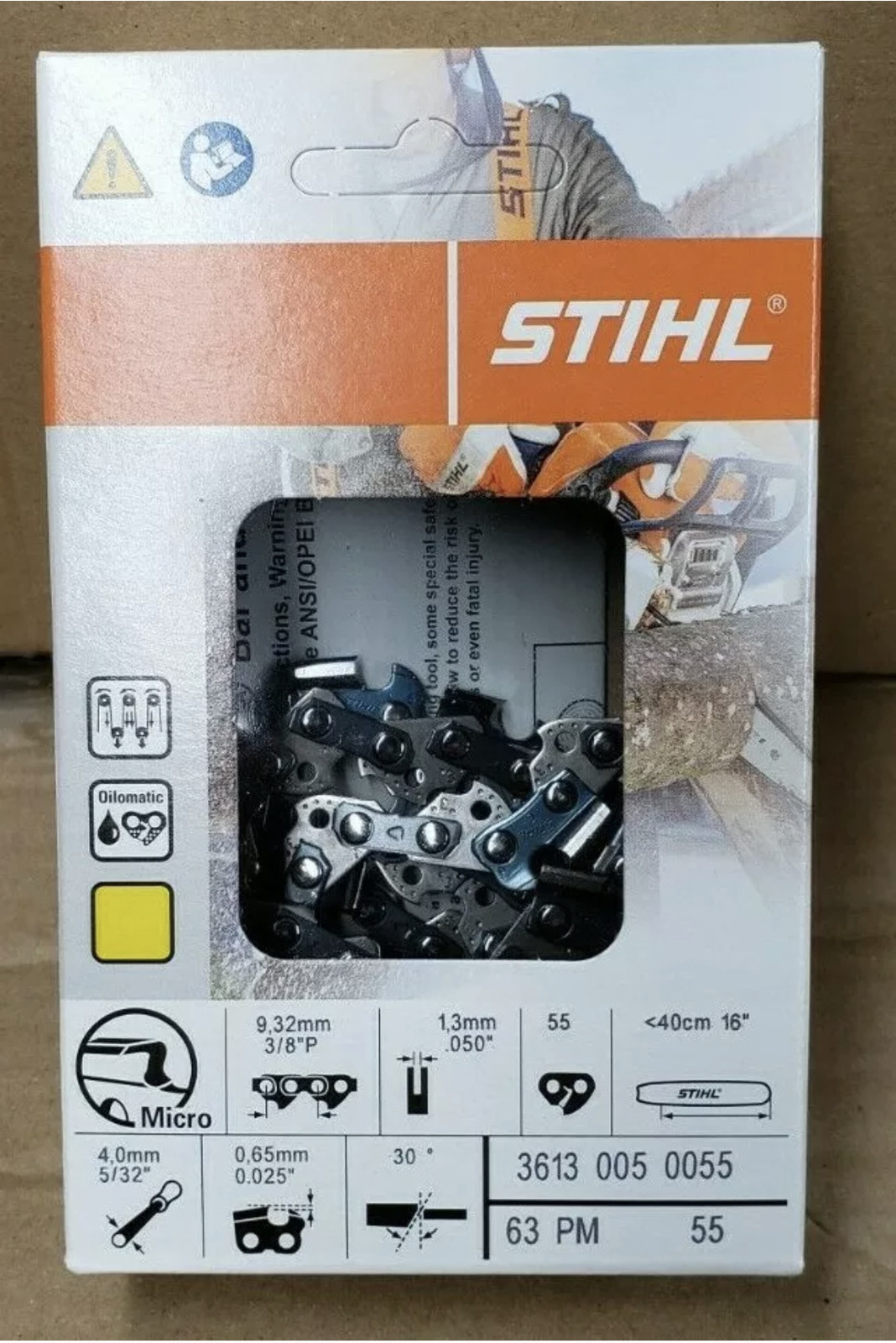 New Genuine Stihl 16" Chainsaw Chain 3613 005 0055 3/8" 55DL .050 63 PM