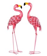 Pink Flamingo Garden Statues Set of 2 Bird Tropical 37&quot; High Metal Frees... - $196.01