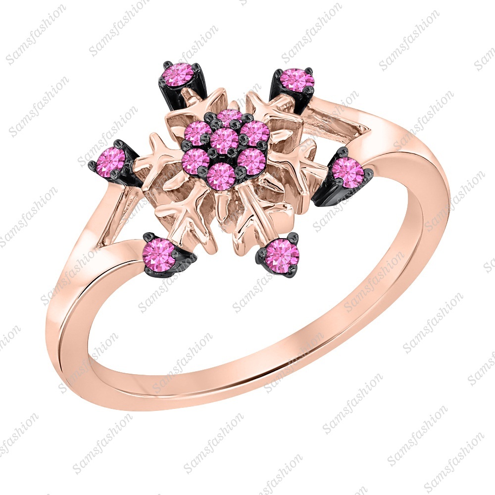 Women Wedding Pink Sapphire 14k Two Tone Gold Over Silver Frozen Snowflake Ring