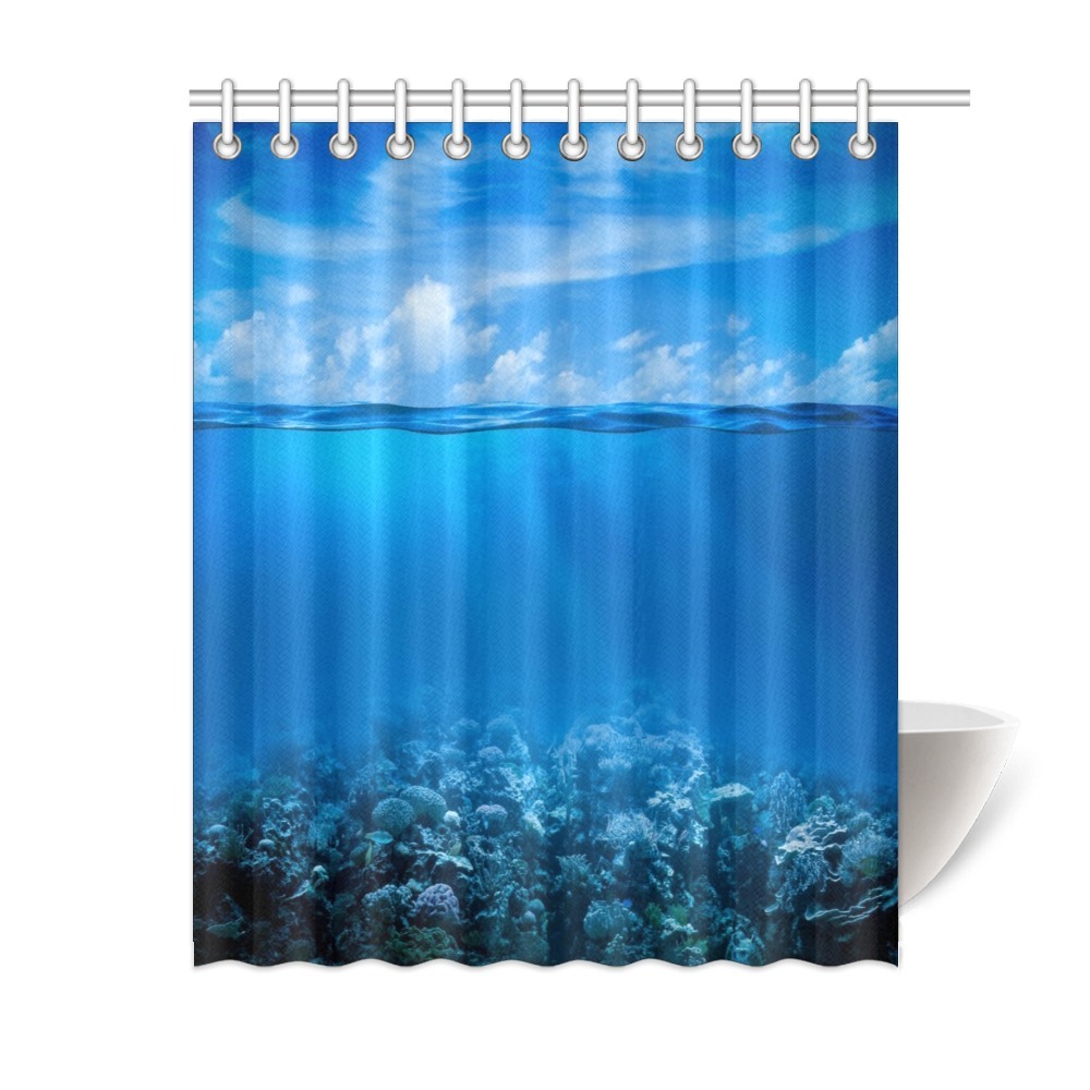 Blue Sky Ocean Coral Shower Curtain Back Drop