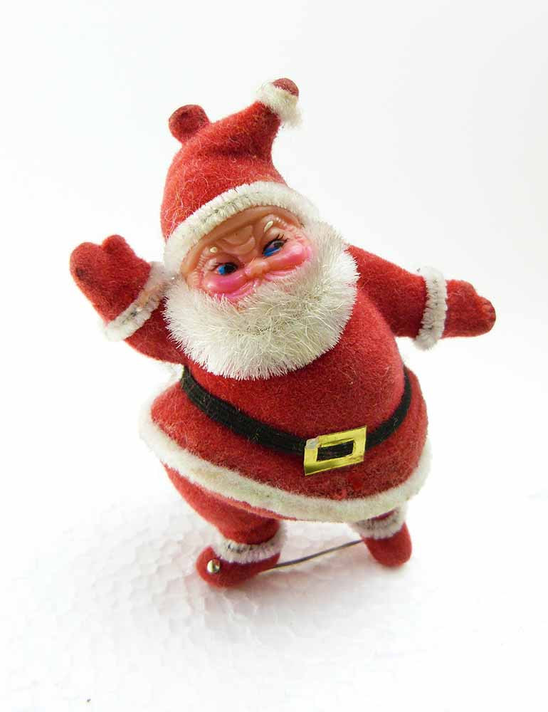 3 Vintage 1960's Plastic Flocked Santa ClausesCollectable Ornaments