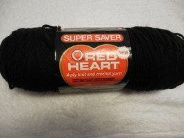 Red Heart Super Saver 4 Ply Knit Crochet Yarn 100% Virgin Acrylic Black 6.5 oz - $3.15
