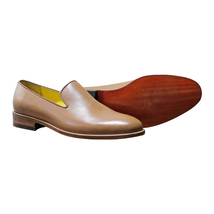 Handmade Men's Brown Leather Slip Ons Loafer Shoes image 3