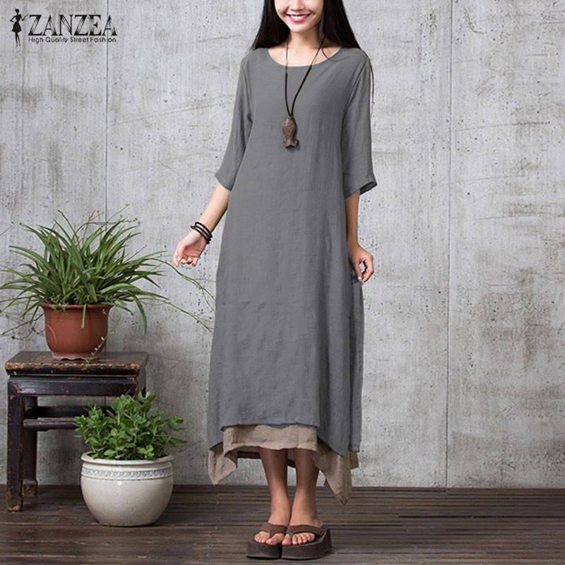 Image of Summer Autumn Women Casual Loose Boho Long Maxi Dresses Vestidos Plus Size