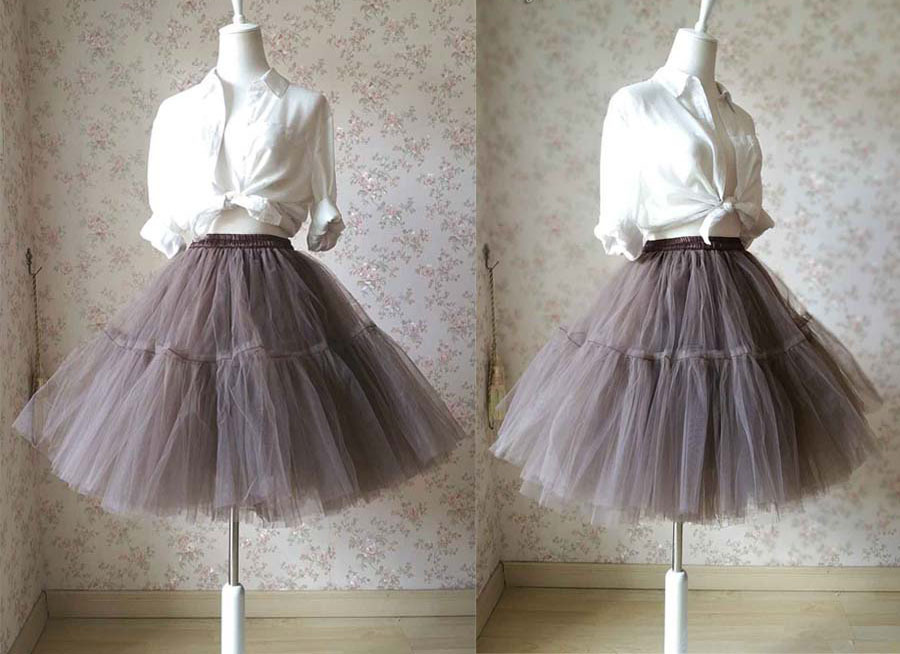 Lady MESH TULLE SKIRT Knee Length Layer Tulle Skirt Princess Skirt Crinolines