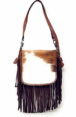 Western Genuine Tooled Leather Cowhide Fur Fringe Womens Crossbody Bag