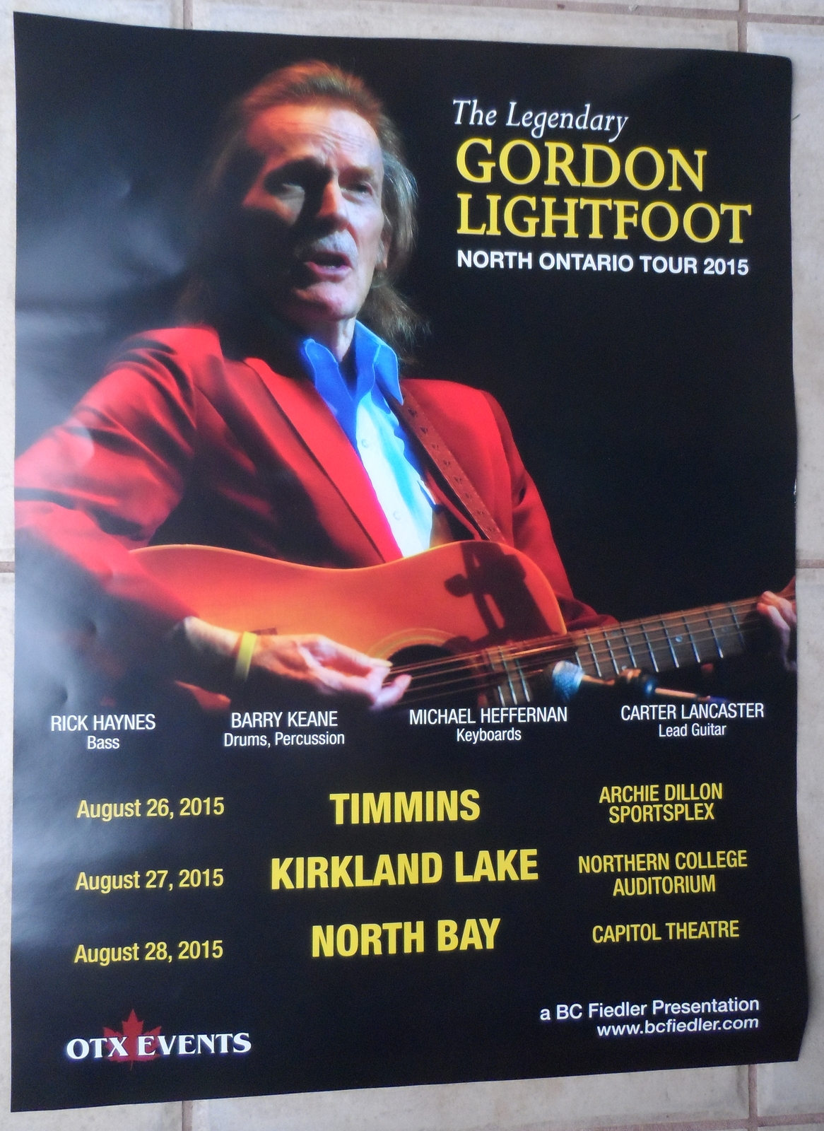 Gordon Lightfoot 2015 Poster Northern Ontario Tour 24*18 Inch With