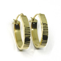 18K YELLOW GOLD CIRCLE HOOPS OVAL SQUARED STRIPED WORKED EARRINGS 20 MM x 4 MM image 2