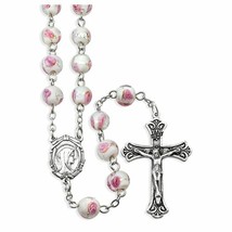 Pink Venetian Glass Encased Rose Bead Rosary - $41.95