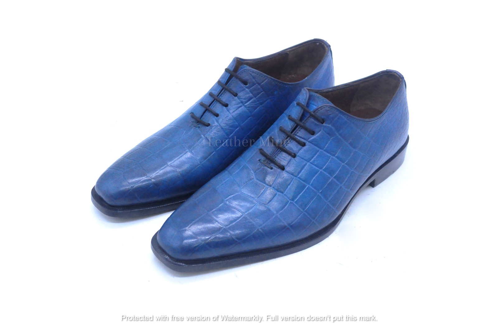 Handmade Men's Blue Patina Crocodile Leather Oxford Dress Shoes For Men