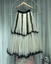 CREAM Polka Dot Lace Tulle Skirt Wedding Party Long Skirt
