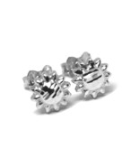 18K WHITE GOLD KIDS EARRINGS, FINELY WORKED HAMMERED MINI SUN, 0.3 INCHES - $200.64