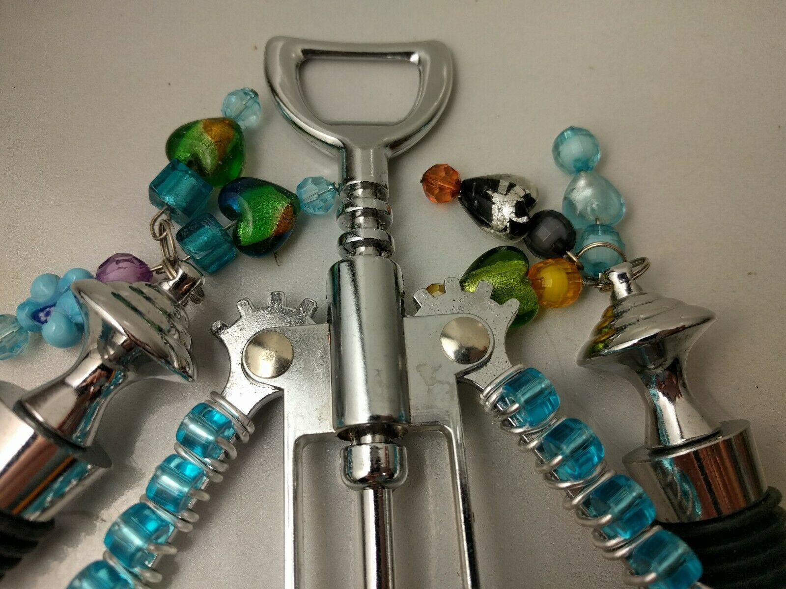 Murano Art Deco Collection Wine Bottle Opener Stoppers x 2 & Markers x 5 LOT Corkscrews & Openers