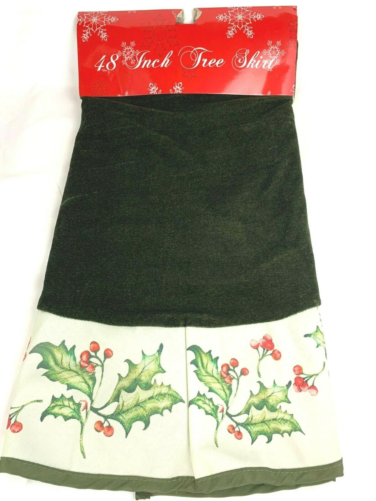 48" Green Velvet CHRISTMAS TREE SKIRT Holly Trimming  Tree Stands