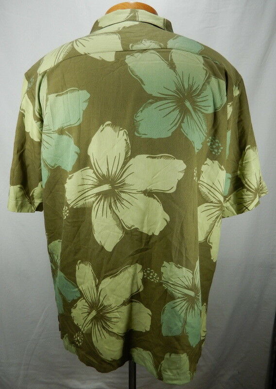 Mens Large Green Island Republic Silk Hawaiian Shirt - Casual Shirts