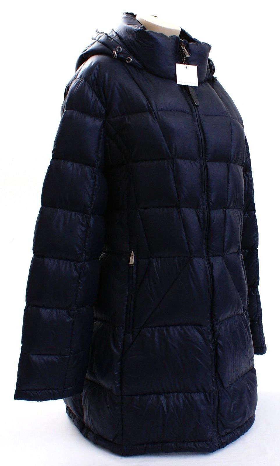 Calvin Klein Navy Blue Down Insulated Long Hooded Packable Jacket Women ...