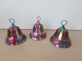 Three Vintage Punched Tin/Metal Folk Art Bells Ornaments, Mexico - $38.00