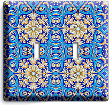 Blue Italian Hand Painted Tile Look Light Double Switch Wall Plate Kitchen Decor - $11.13