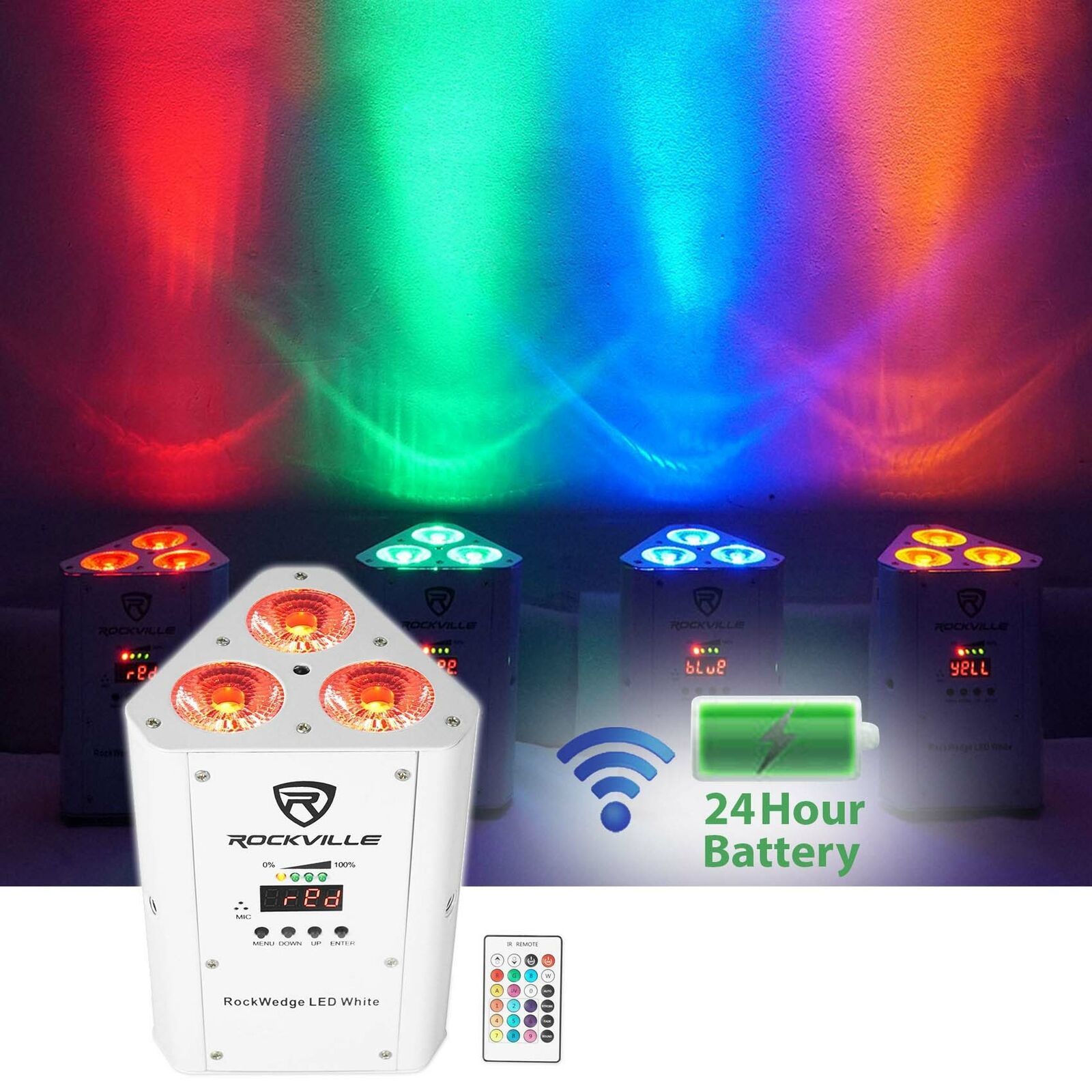 (12) Rockville Rockwedge Led Rgbwa+Uv Rechargeable Wireless Dmx White ...