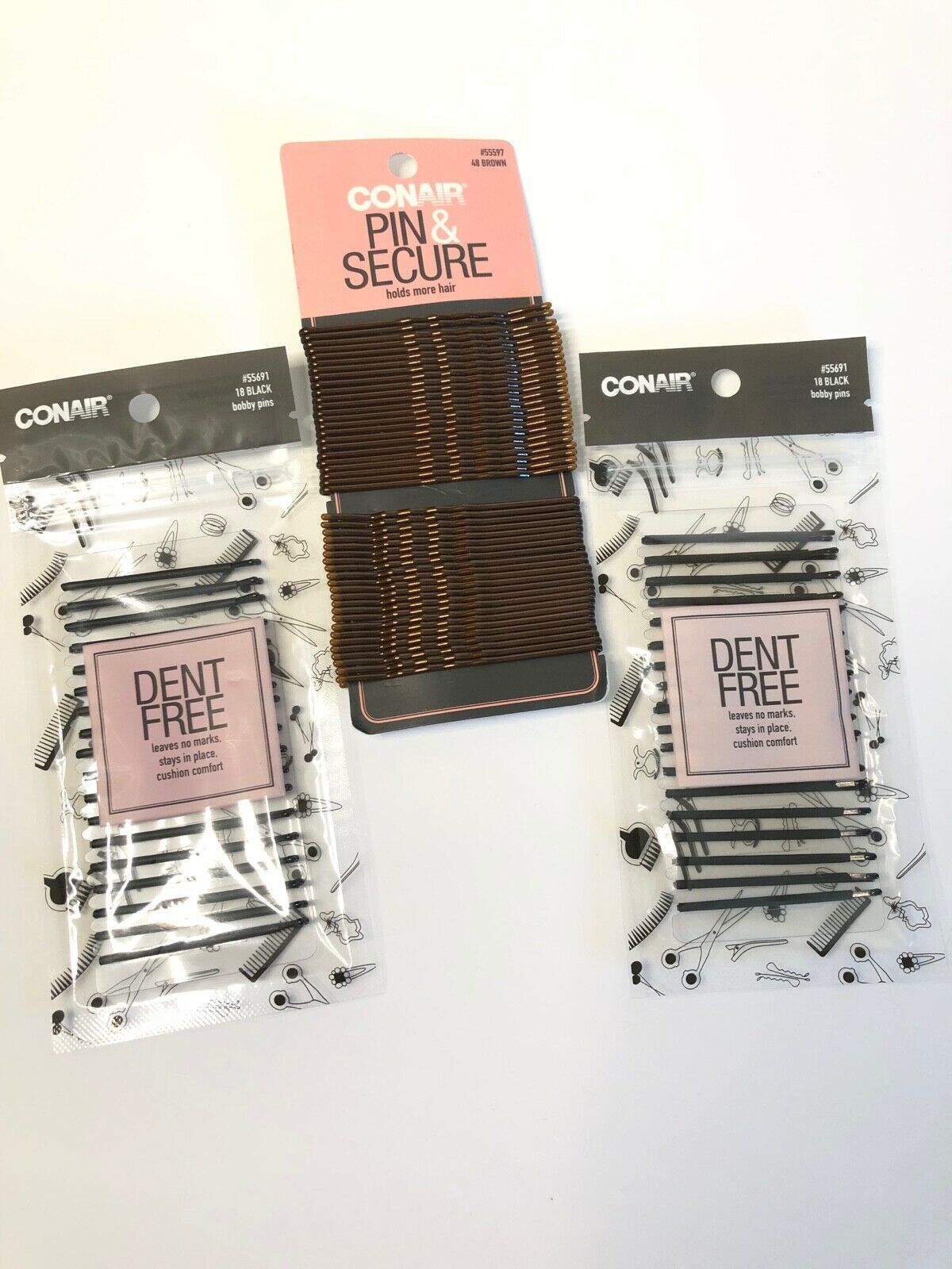 Primary image for Lot of 3 Packs Bobby Pin Conair Dent Free Black 18 Ct with Pin & Secure 48 CT