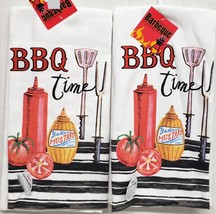 SET OF 2 SAME JUMBO COTTON TOWELS(16&quot;x26&quot;) BBQ TIME,MUSTARD,KETCHUP,TOMA... - $14.84
