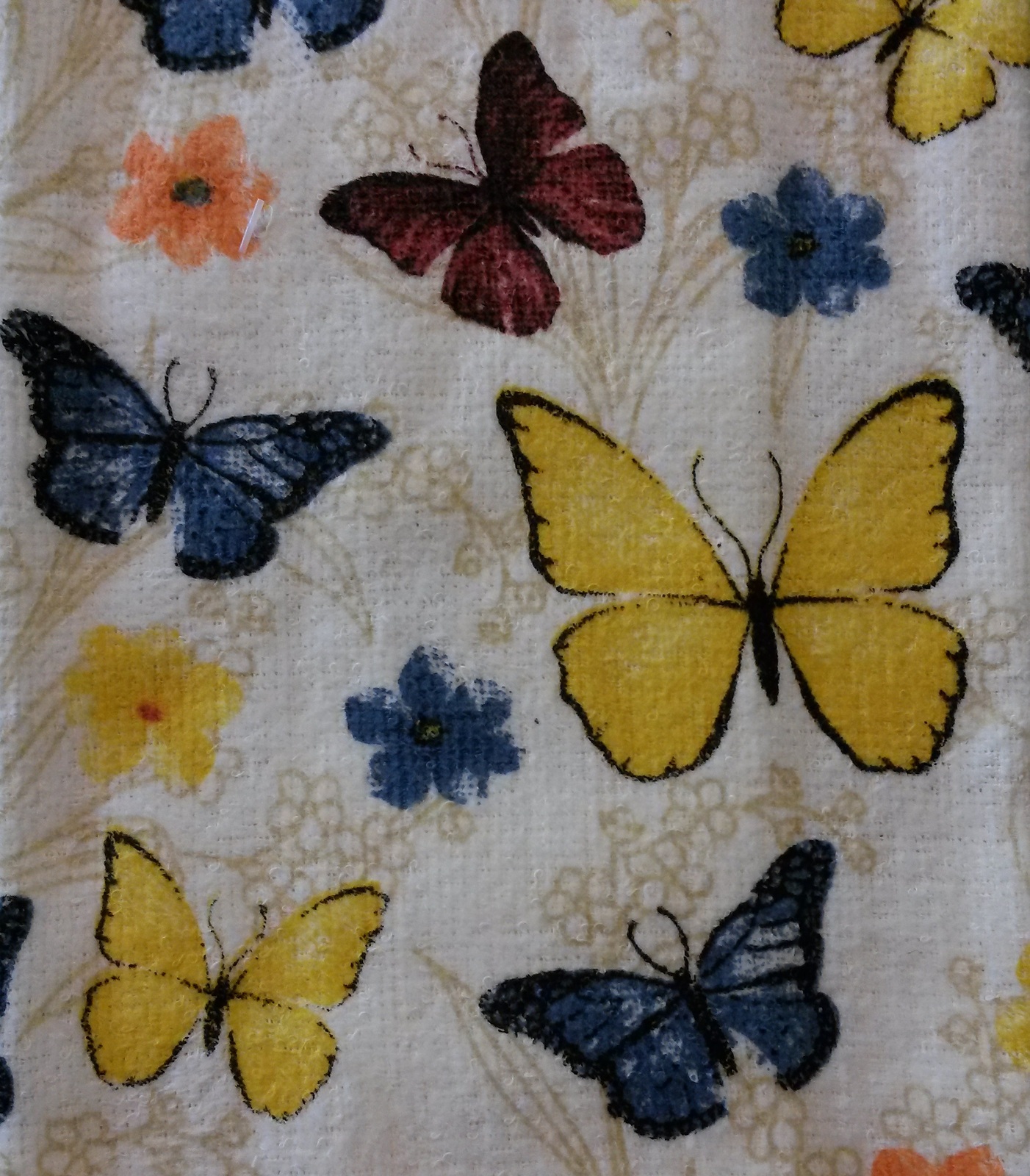 BUTTERFLIES KITCHEN TOWELS Set of 2 Yellow Blue Butterfly Flowers