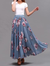 Summer MAXI Floral SKIRT Plus Size White Flower Maxi Chiffon Skirt Beach Skirt image 8