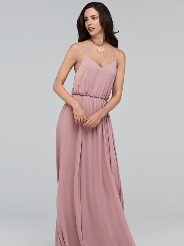 Plunge V Spaghetti Strap A-Line Maxi Dress Featuring Waist, Bridesmaid ...