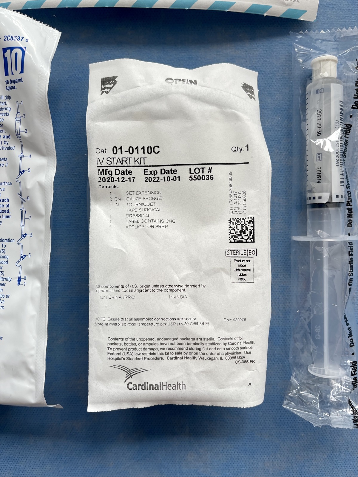 IV Fluid Kit with 1000mL or 500mL Bag of Normal Saline (0.9 Sodium
